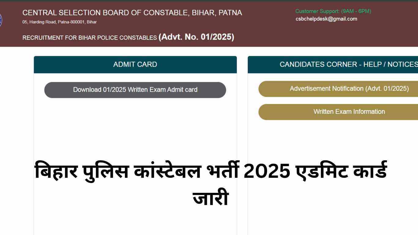 Bihar Police Admit Card 2025